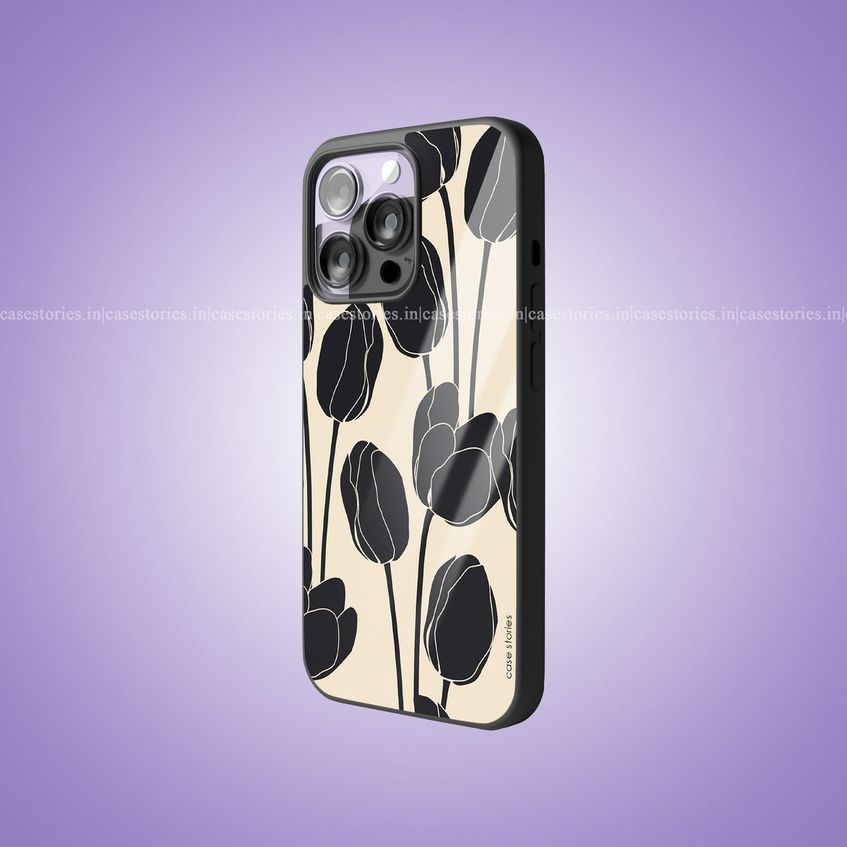 Black Tulips Pattern Floral Premium Glossy Phone Case