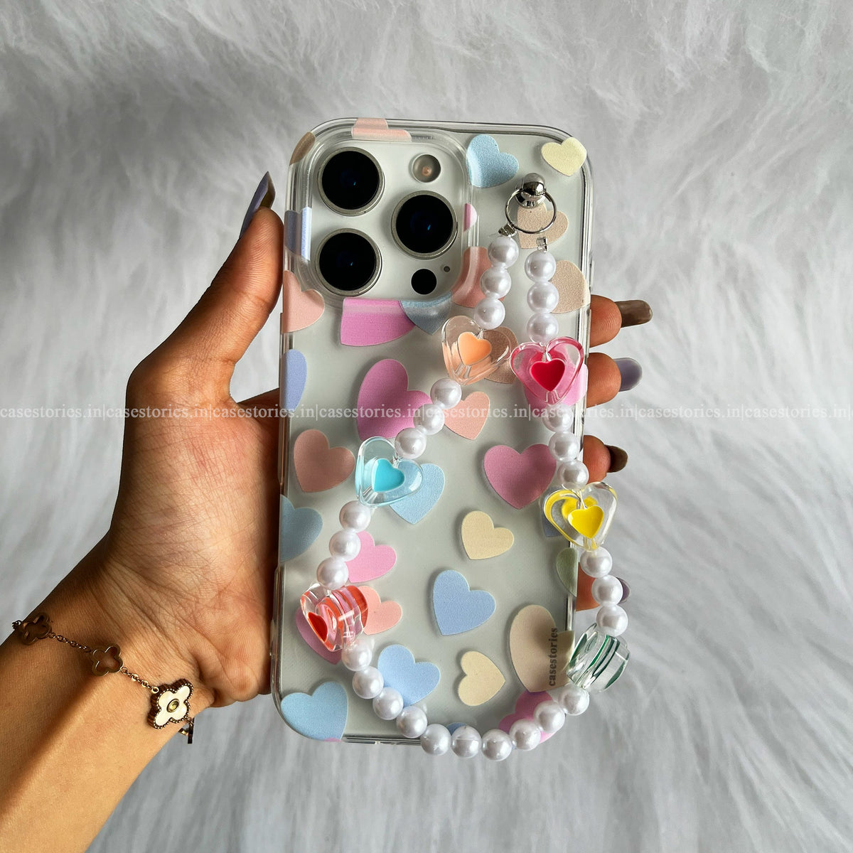 Rainbow Hearts Transparent Chain Case