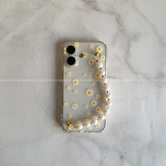 Golden Daisy Pearl Transparent Chain Case
