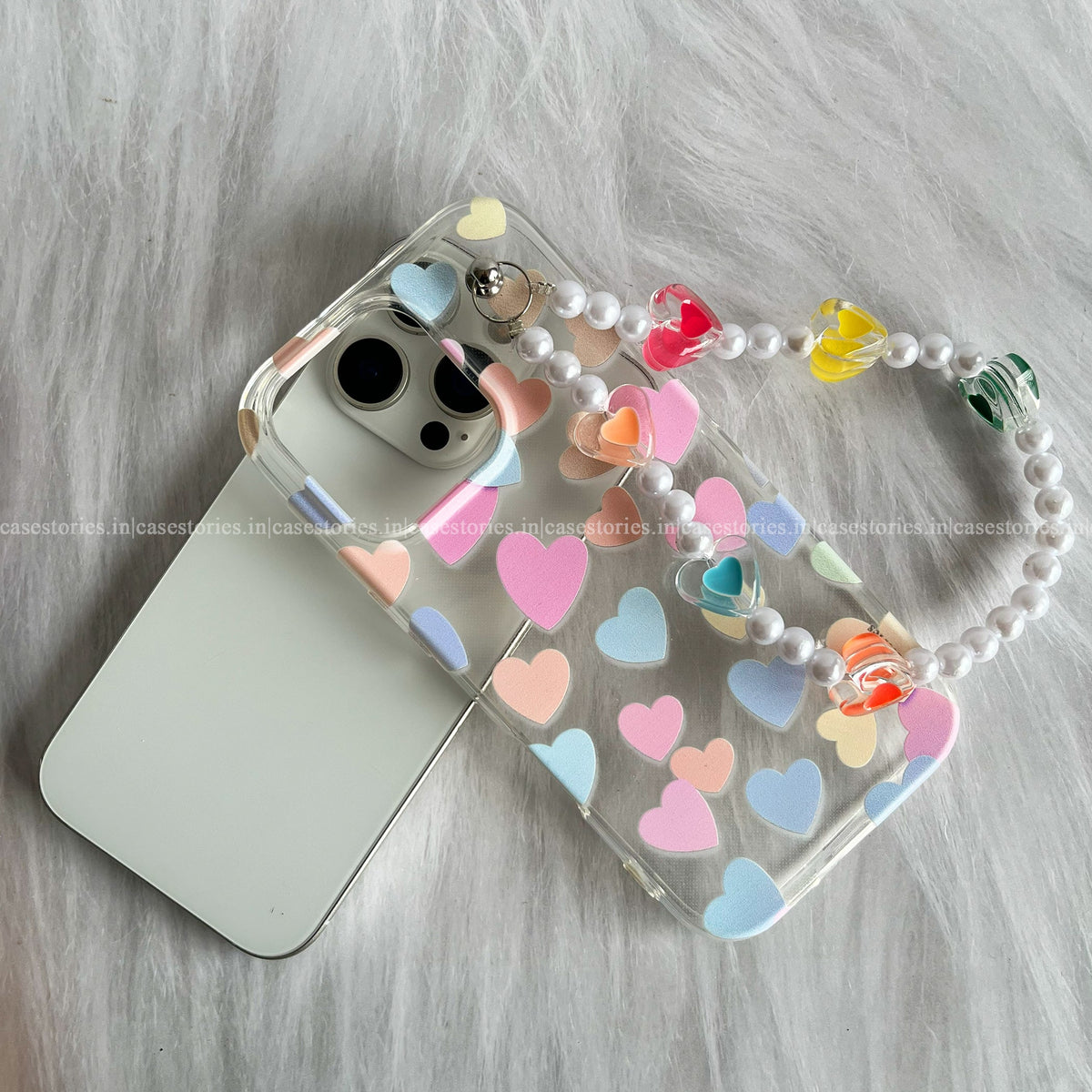 Rainbow Hearts Transparent Chain Case