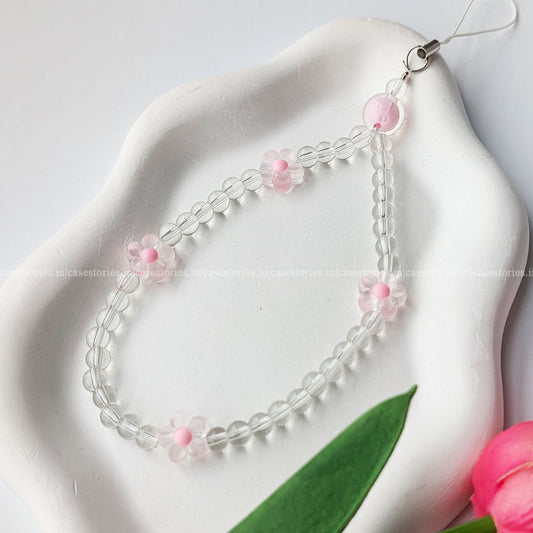 Pink Floral with Crystal Beads Mobile Charm