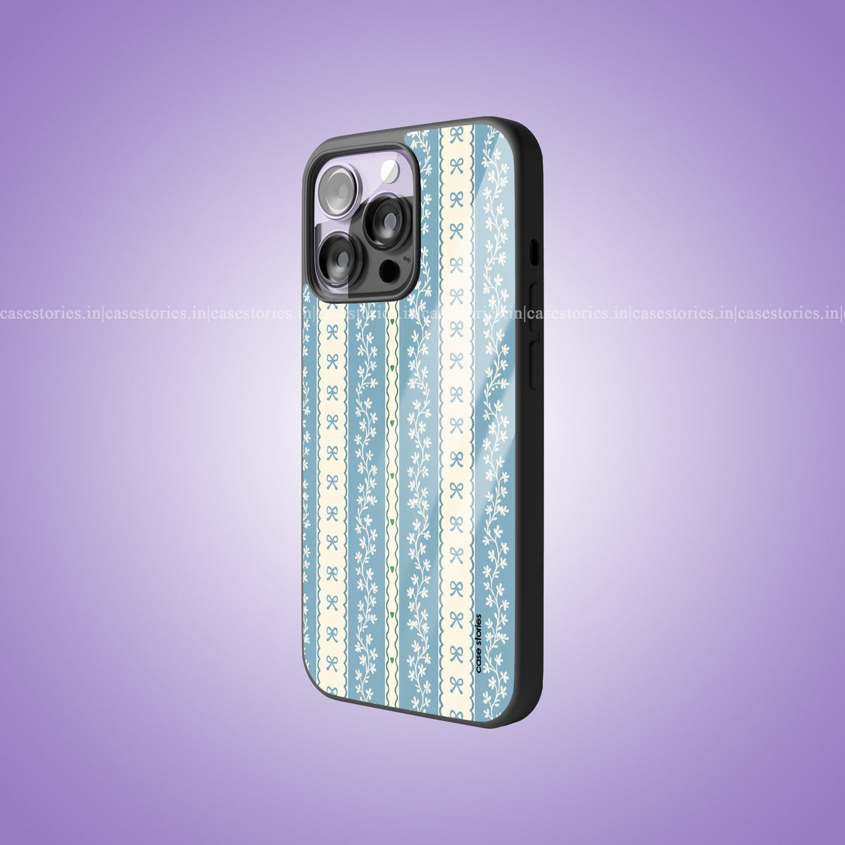 Blue blossum lace Premium Glossy Phone Case