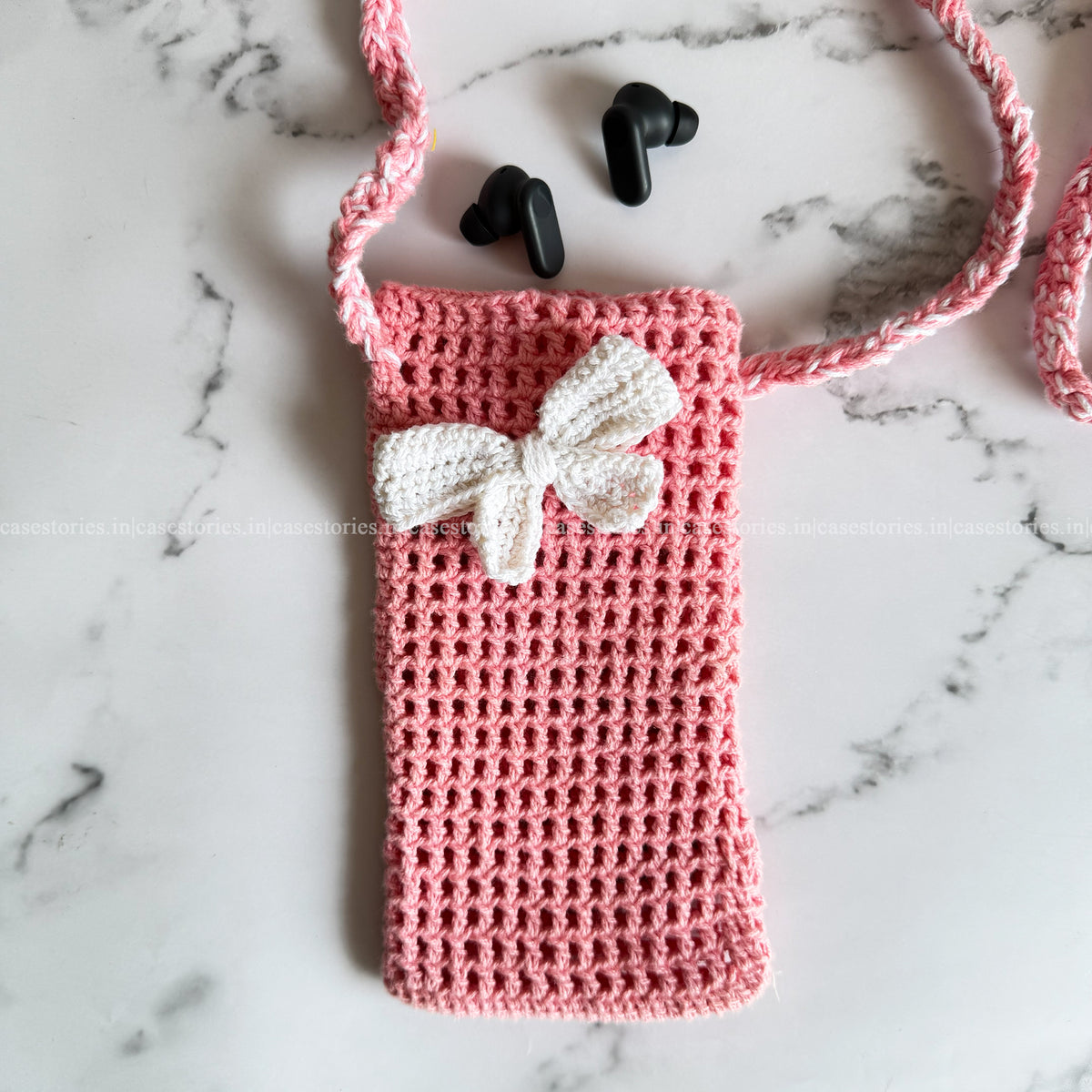 Blush Bow Crochet Phone Sling