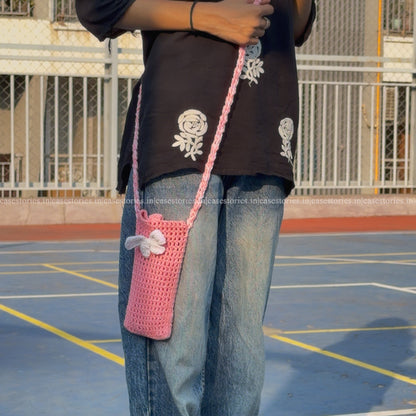 Blush Bow Crochet Phone Sling