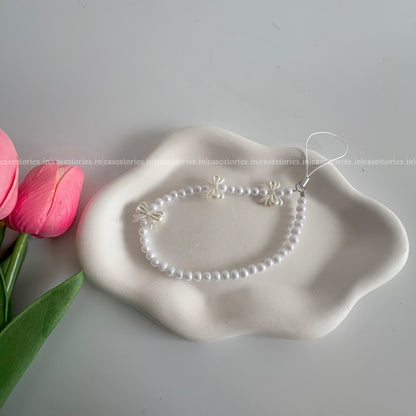 White Tiny Bow with Pearls Mobile Charm